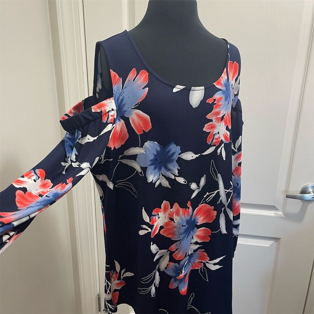 New Directions Women's Floral Cold Shoulder Blouse Multicolor Size Large NWT